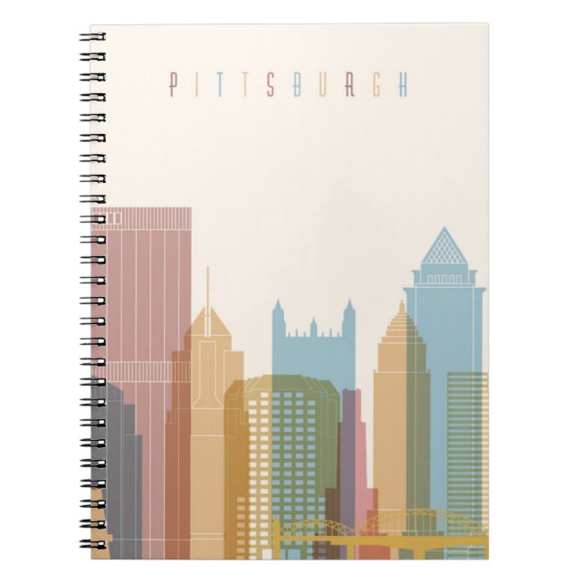 Caderno Espiral Skyline da cidade de Pittsburgh, Pensilvânia | (Frente)