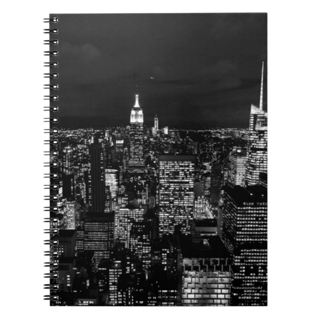 Caderno Espiral Skyline da Nova Iorque Night (Frente)