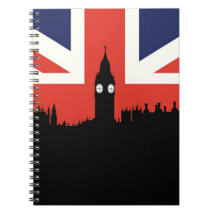 Caderno Espiral Skyline   de Londres a bandeira britânica