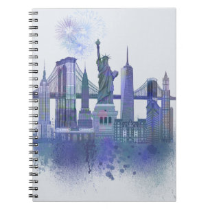 Caderno Espiral Skyline de Nova York - Azul-Cria