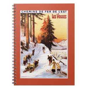 Caderno Espiral Sledding e esquiar no poster de Vosges
