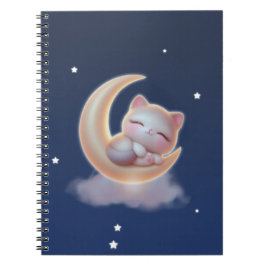 Caderno Espiral Sleeping Kitten on Moon – Cute Kawaii Cat Notebook
