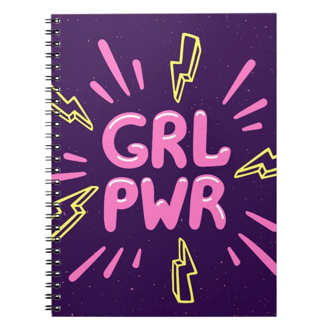 Caderno Espiral Slogan feminista do poder feminino, fundo violeta. (Frente)