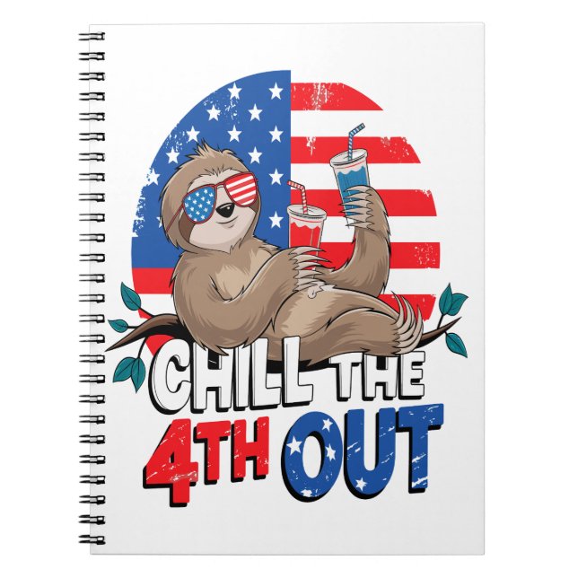 Caderno Espiral Sloth Chill o 4º dos EUA Patrióticos (Frente)