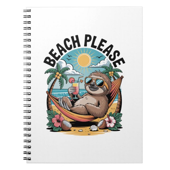 Caderno Espiral Sloth com Sorvete Summer Beach, por favor (Frente)