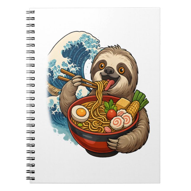 Caderno Espiral Sloth Eating Japonês Ramen (Frente)