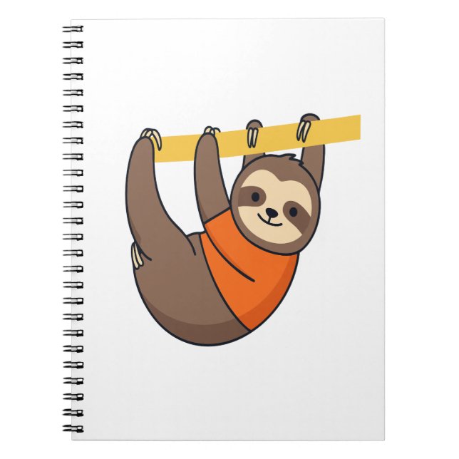Caderno Espiral Sloth Hanging em Branch com Orange (Frente)