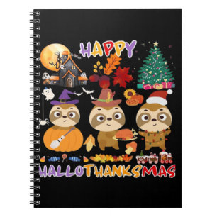 Caderno Espiral Sloth Happy Hallothanksmas - Dia de as Bruxas engr