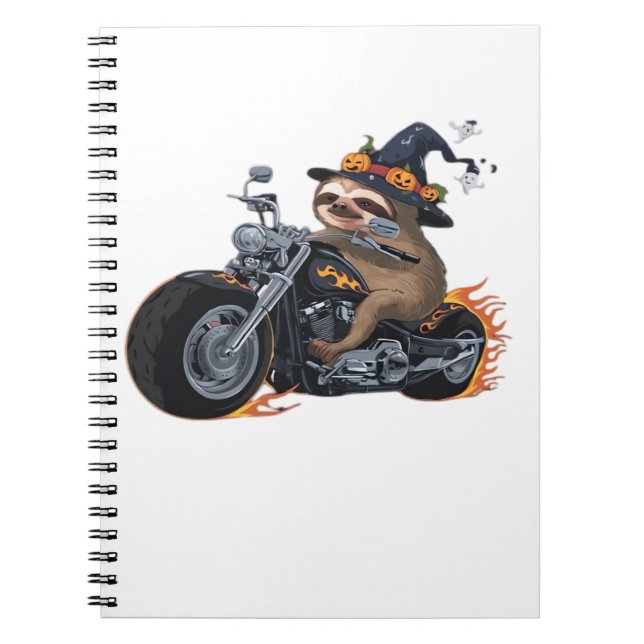 Caderno Espiral Sloth Sloth Motorcycle Ride Halloween Biker Divert (Frente)