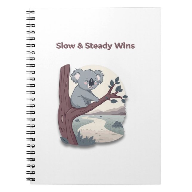 Caderno Espiral **"Slow & Steady Wins – Motivational Cute Koala "* (Frente)
