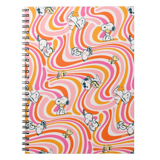 Caderno Espiral Snoopy & Woodstock Groovy Vibes Padrão Laranja (Frente)