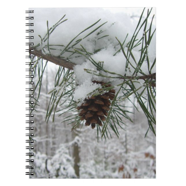 Caderno Espiral Snowy Pine Branch Winter Nature Fotografia (Frente)
