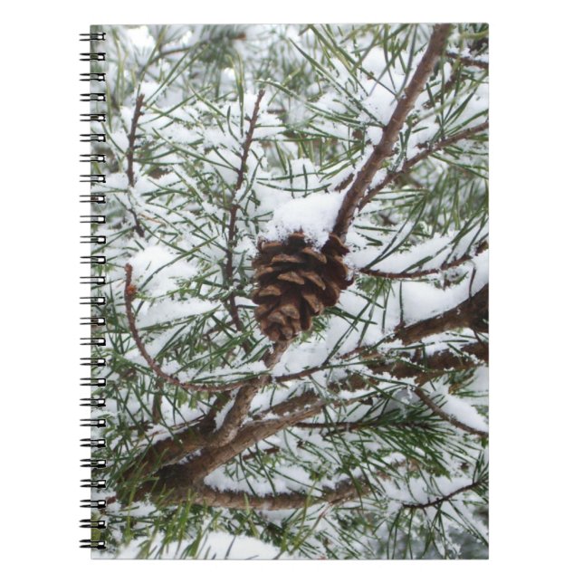 Caderno Espiral Snowy Pine Cone II Fotografia de inverno (Frente)