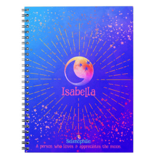 Caderno Espiral Sobre a Lua Stars Galáxia Monograma Notebook Diver