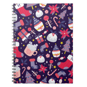 Caderno Espiral Sobremesas de Natal, padrão antigo estrelado.