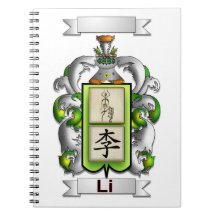 Caderno Espiral Sobrenome Li e Brasão