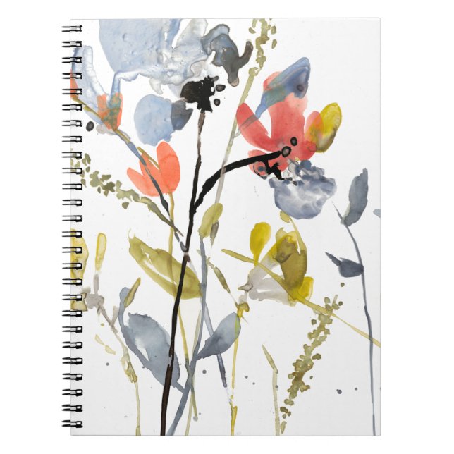 Caderno Espiral Sobreposição de Flor - Flores e caules de Aquarela (Frente)
