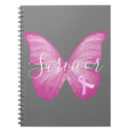 Caderno Espiral Sobrevivência do Câncer da Mama da Borboleta Rosa