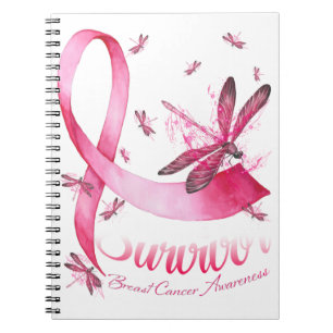 Caderno Espiral Sobrevivente Dragonfly Pink Cancer