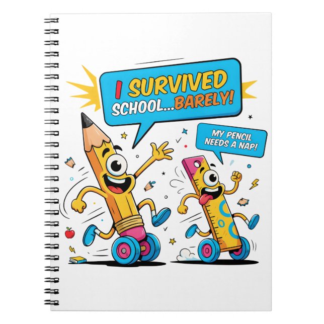 Caderno Espiral Sobreviveu à Aula Lápis Soneca Humor (Frente)