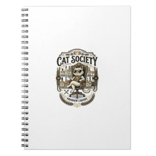 Caderno Espiral Sociedade de Gatos Bar de Álcool Humor Vintage Vet