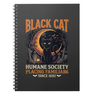 Caderno Espiral Sociedade Humana Black Cat Halloween Crescente Lua