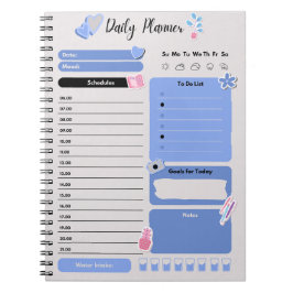 Caderno Espiral Soft Blue Daily Planner with Mood & Water Track