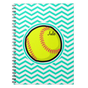 Caderno Espiral Softball; Aqua Green Chevron