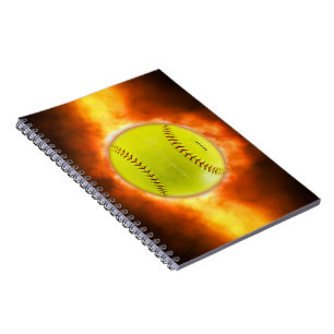 Caderno Espiral Softball SlipperyJoe's em chamas chamas bola de fo