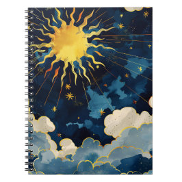 Caderno Espiral Sol Celeste Moderno Estrelas e Nuvens Azuis