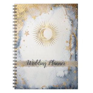 Caderno Espiral Sol Celestial, Lua, Estrelas Aquarela