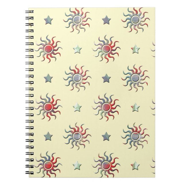 Caderno Espiral Sol colorido e estrelas design (Frente)