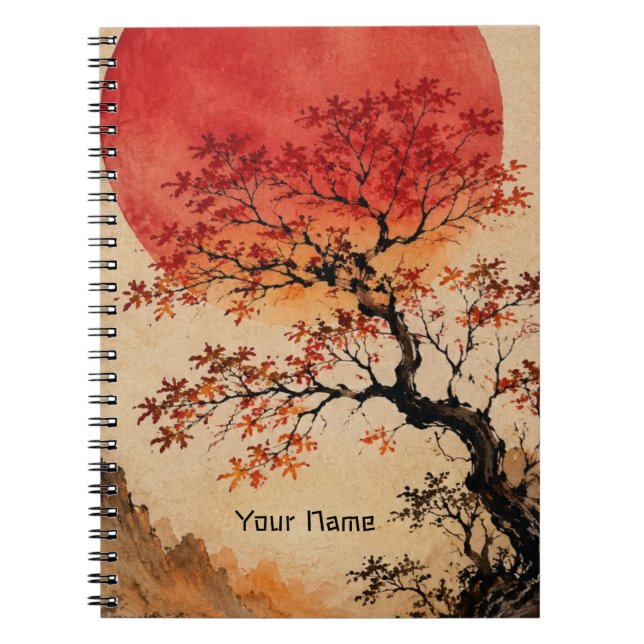 Caderno Espiral Sol crimson sobre a Árvore da Vida (Frente)