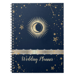 Caderno Espiral Sol Dourado Celestial E Estrelas Da Lua