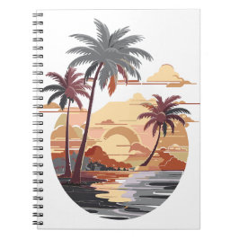 Caderno Espiral Sol havaiano com palmeira.