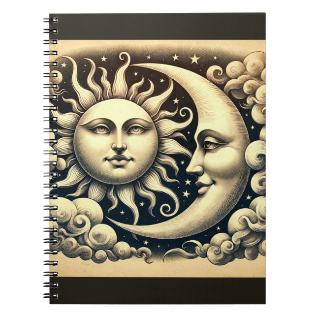 Caderno Espiral Sol & Lua Celestiais Vintage (Frente)