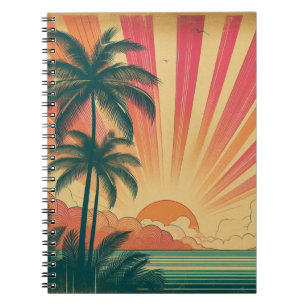 Caderno Espiral Sol retrô/vintage tropical/havaiano