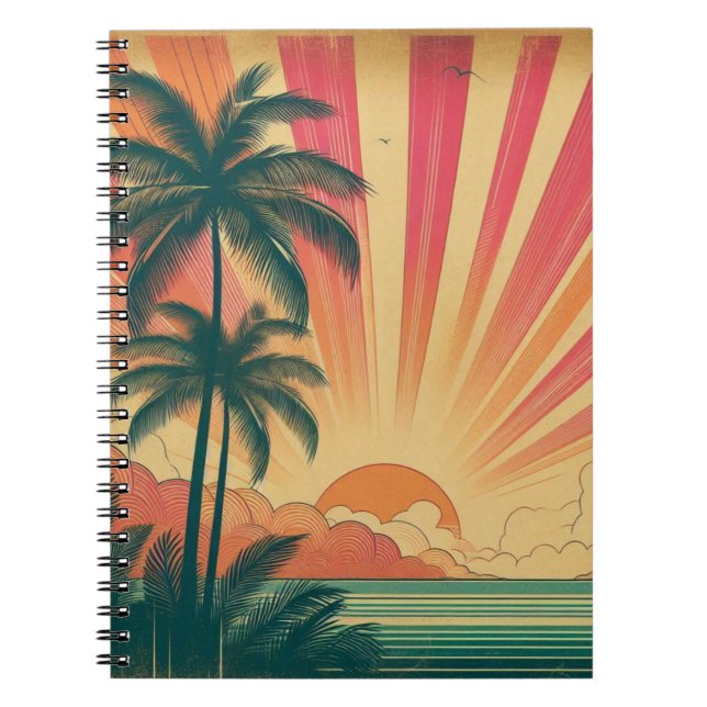 Caderno Espiral Sol retrô/vintage tropical/havaiano (Frente)