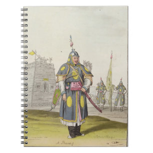 Caderno Espiral Soldado chinês no vestido de batalha completo,