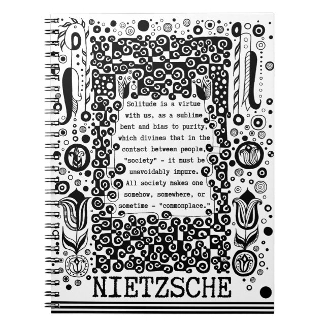 Caderno Espiral Solidão é uma citação de virtude de Nietzsche (Frente)