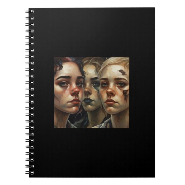 Caderno Espiral Somber Faces – AI Art Notebook (Frente)