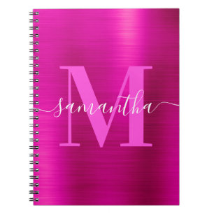 Caderno Espiral Sombreador Rosa Quente Monograma de Assinatura