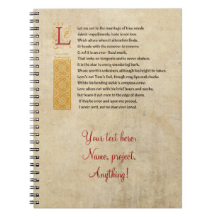 Caderno Espiral Soneto 116 de Shakespeare (CXVI) no pergaminho