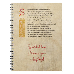 Caderno Espiral Soneto 18 de Shakespeare (XVIII) no pergaminho