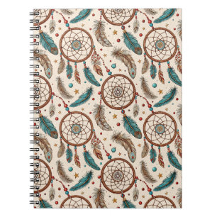 Caderno Espiral Sonhador Boho Mágico de Penas com Padrão Colorido