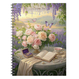Caderno Espiral Sonhador Floral santuário batido ouro hora luz