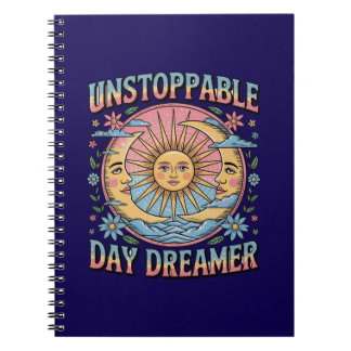 Caderno Espiral Sonhador Imparável Design Retro Sol Lua