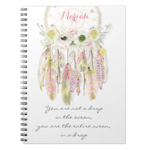 Caderno Espiral Sonhador Tribal Boho Flores Espírito Nativo