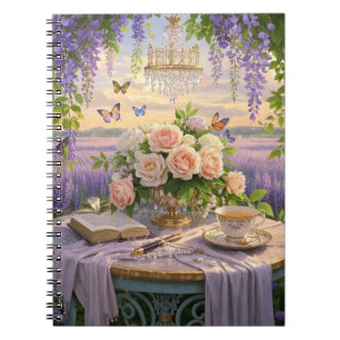 Caderno Espiral Sonhadora, cena de foco suave de uma lavanda, Flor