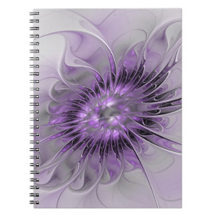 Caderno Espiral Sonho de Flor de Lavanda Arte Fractal Abstrato Mod